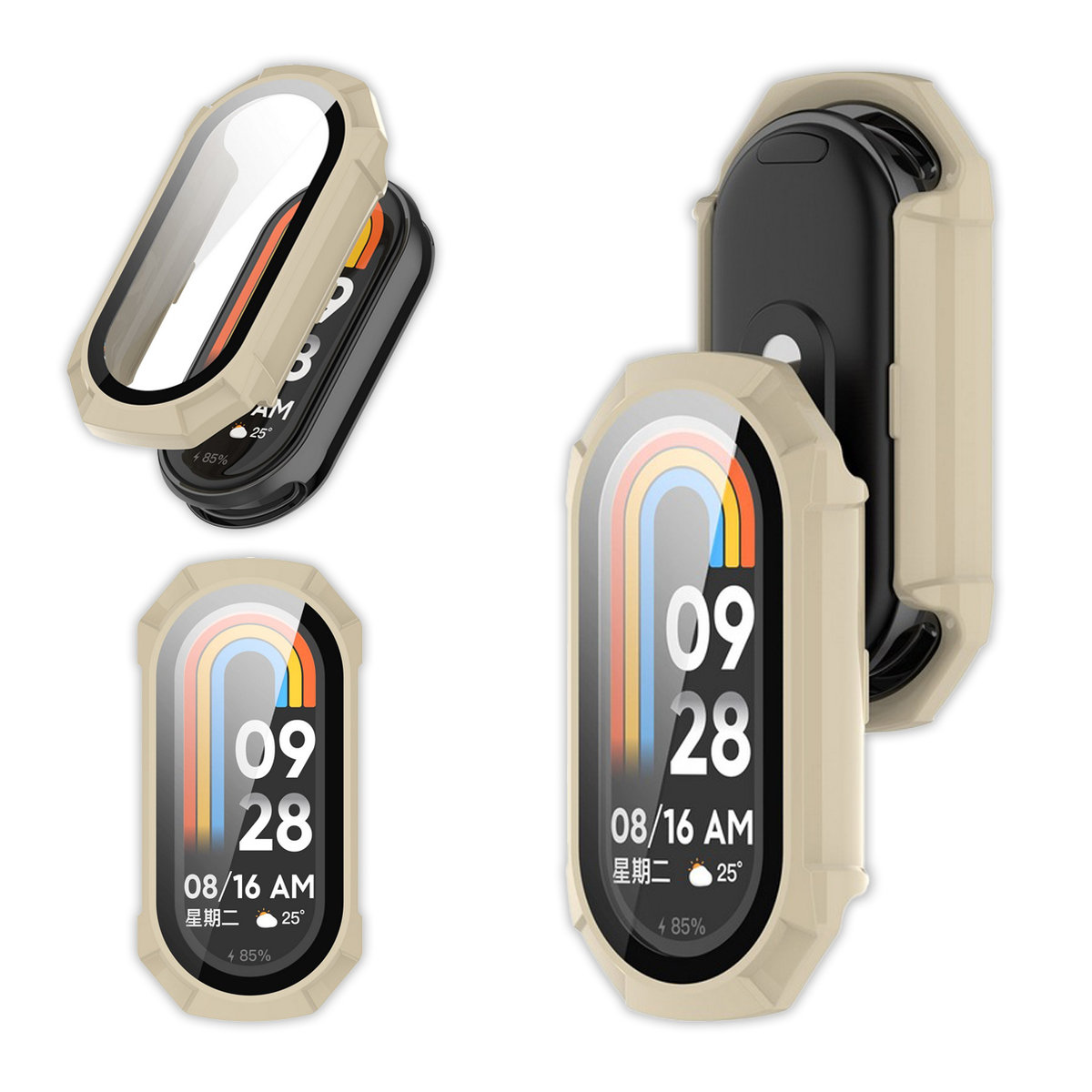 Etui 2w1 + szkło Vanfone do Xiaomi Mi Band 8, kremowe