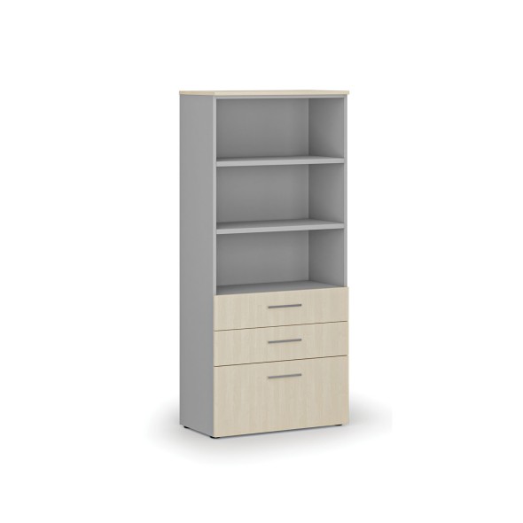 Szafa biurowa z kombinowanymi szufladami PRIMO GRAY, 1781 x 800 x 420 mm, szary/brzoza