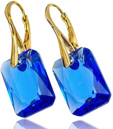 Piękne Kolczyki Kryształy Crystal Classic Sapphire Gold Złote Srebro Certyfikat