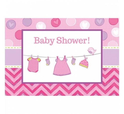 ZAPROSZENIA BABYSHOWER UBRANKA RÓŻOWE 8 szt.