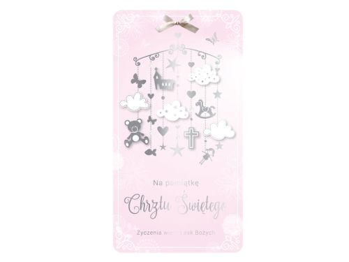 KARTKA CHRZEST RÓŻOWA 21,5x11,5cm 1szt