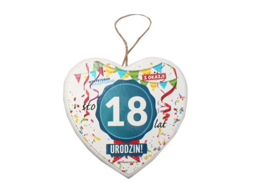 TABLICZKA DO ZAWIESZENIA SERCE 18 URODZINY 13x13cm