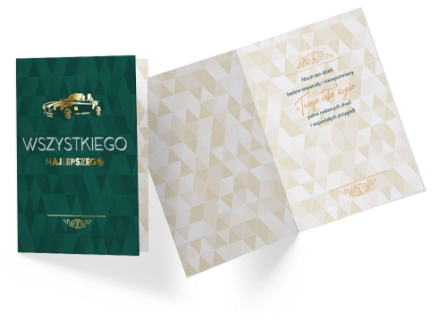 KARTKA ŻYCZENIA WSZYSTKIEGO NAJLEPSZEGO AUTO ZIELONA 17x12cm 1szt