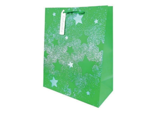 TOREBKA PREZENTOWA QL-334 GWIAZDKI ZIELONA 26x32cm