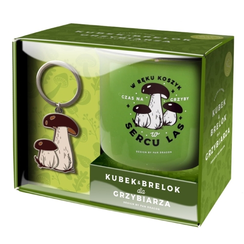 KUBEK Z BRELOKIEM GRZYBEK W SERCU LAS ZIELONY 350ml