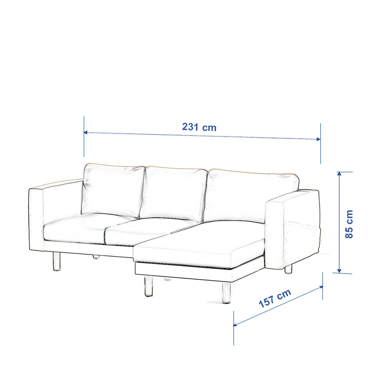 Pokrowiec na sofę Norsborg 3-osobową z szezlongiem, ciemno szary melanż, 231 x 88/157 x 85 cm, Amsterdam