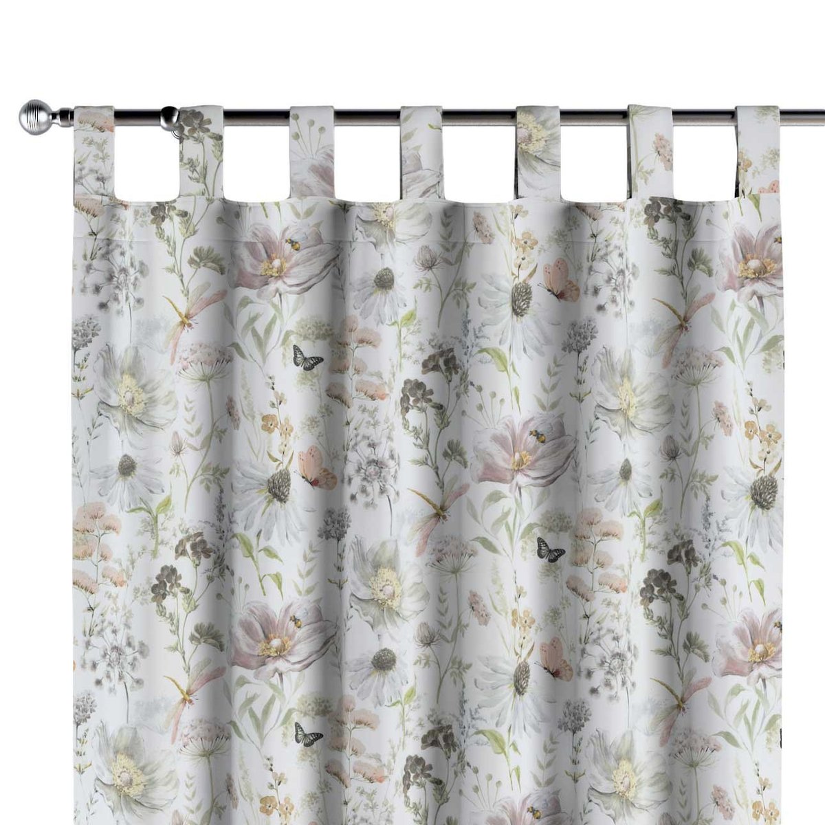 Zasłona na szelkach 1 szt., pastelowe kwiaty na białym tle, Arte