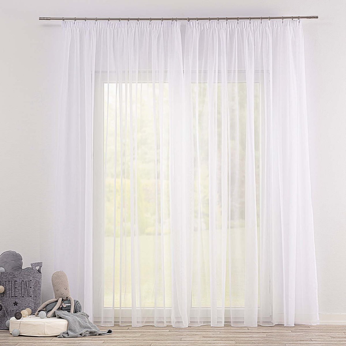 Firana woalowa na taśmie, biały/ołowianka, Soft Veil