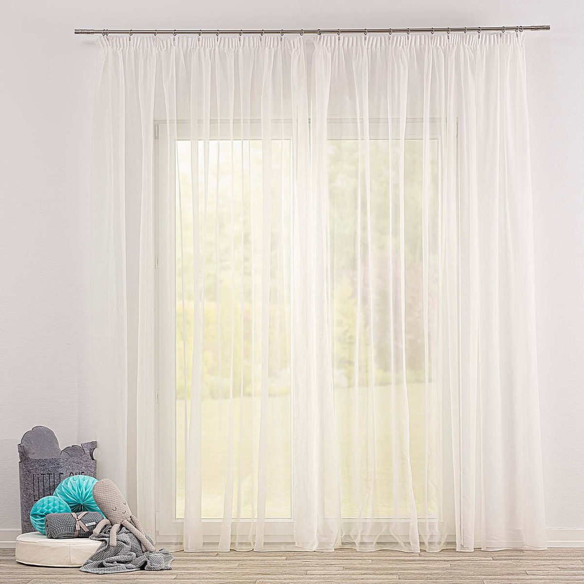 Firana woalowa na taśmie, ecru/ołowianka, Soft Veil