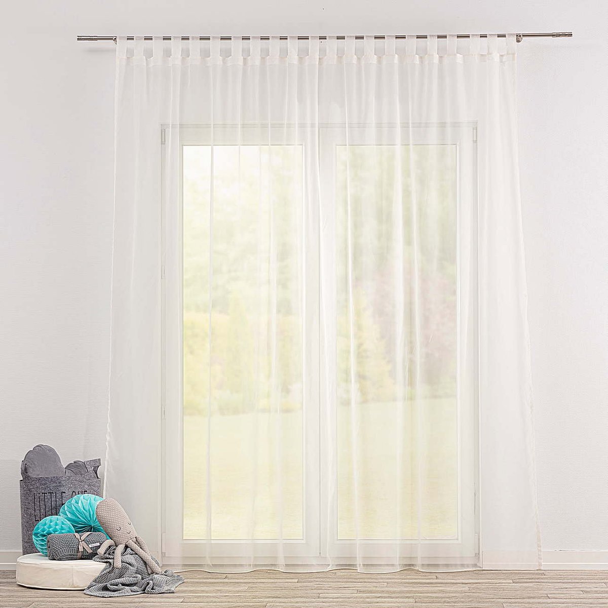 Firana woalowa na szelkach, ecru/ołowianka, Soft Veil