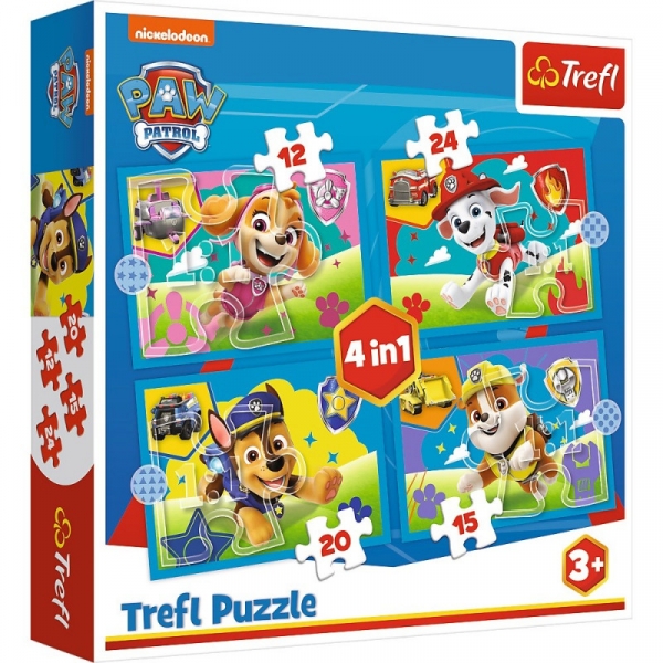 Puzzle 4w1 Biegnące pieski Psi Patrol (Paw Patrol) (34628). od 3 lat