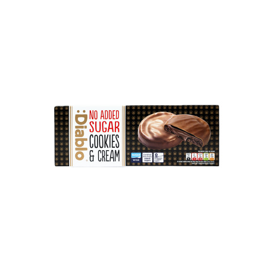 Keksit Diablo Sugar Free Dark Chocolate & Cream ilman lisättyä sokeria, 128 g (sisältää maltitolia)