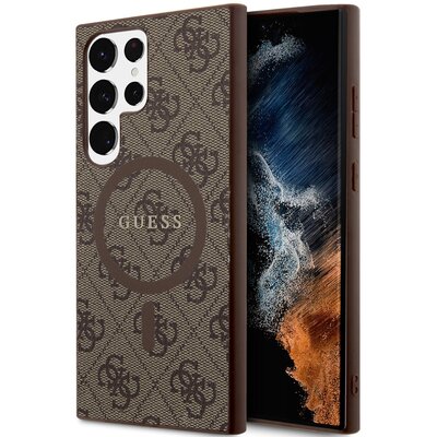 Guess GUHMS24LG4GFRW S24 Ultra S928 brązowy/brown hardcase 4G Collection Leather Metal Logo MagSafe