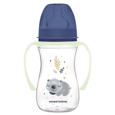 CANPOL BABIES BUTELKA SZEROKA ZE ŚWIECĄCYMI UCHWYTAMI KOALA 240ml 3m+