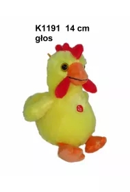 PLUSZAK KURA Z GLOSEM 14CM SIEDZACA SA