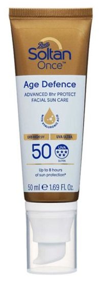 Soltan Once Age Defence Advanced 8hr Protect, Krem przeciwsłoneczny z kwasem hialuronowym, SPF50+ 50ml