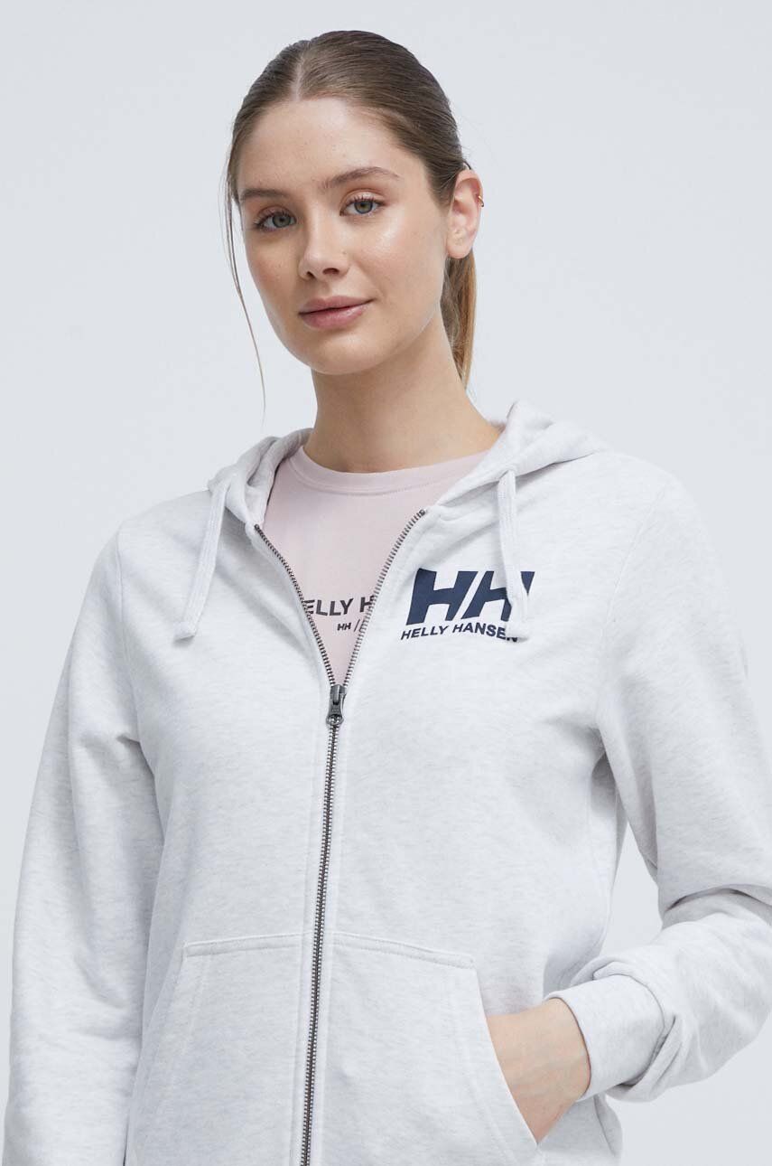 Helly Hansen bluza bawełniana damska kolor szary z kapturem melanżowa 34461