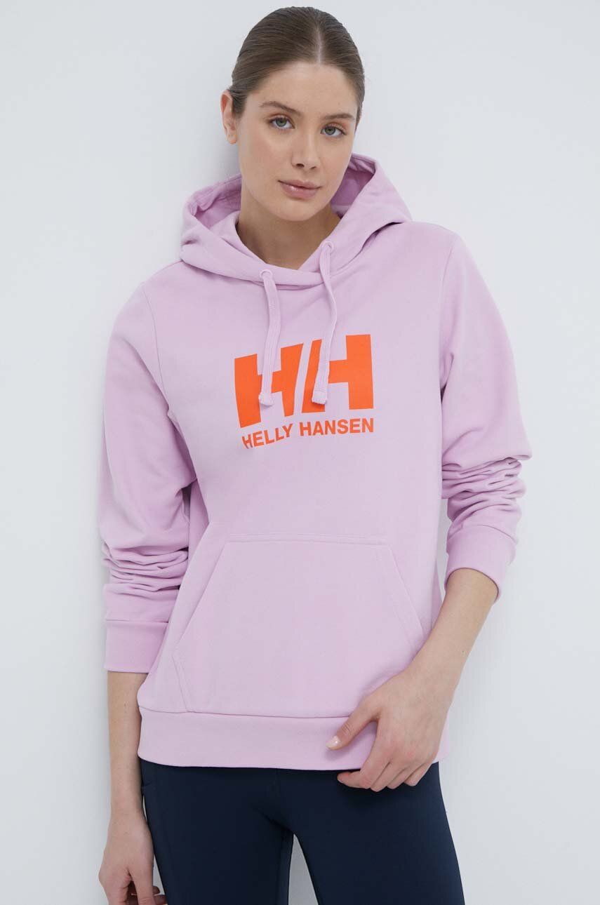 Helly Hansen bluza bawełniana damska kolor różowy z kapturem z nadrukiem 34460