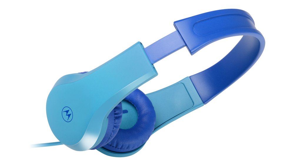 Motorola Sound JR200 - Słuchawki dla dzieci z kablem - ograniczenie głośności 85 dB z rozdzielaczem audio - wolne od BPA - od 3 lat - Niebieskie