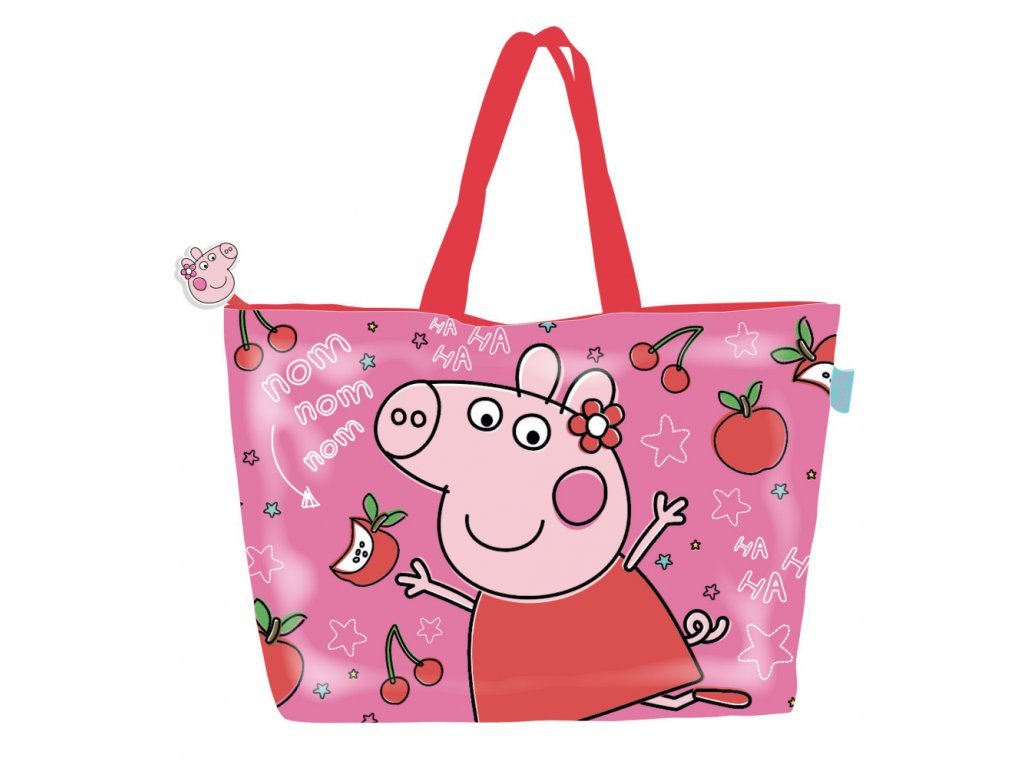 Torba Plażowa Na Zamek  Świnka Peppa Pig Duża 48/15/32 Cm Shopper Różowy