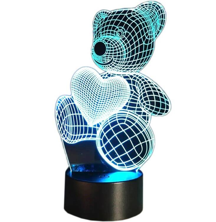 Dziecięca LAMPKA Nocna LED miś z sercem RGB + pilot ZD98J