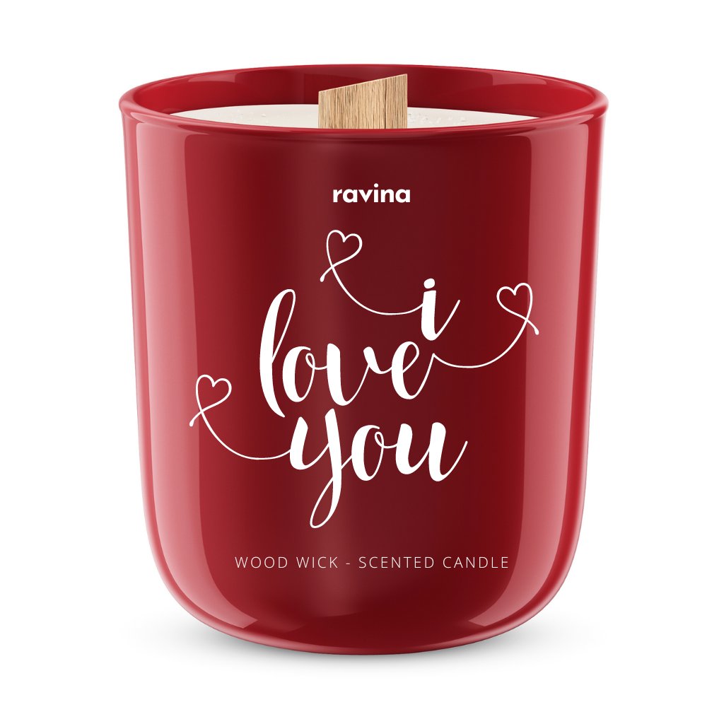 I LOVE YOU SERCA sojowa, perfumowana świeca zapachowa na prezent w szkle RAVINA świeczka o zapachu Amor