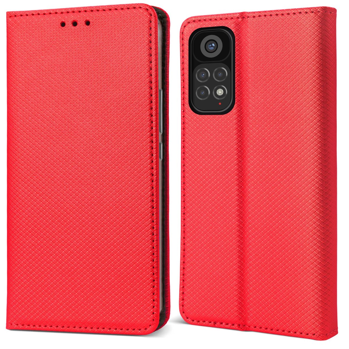 Moozy Etui z klapką do Xiaomi Redmi Note 11 / 11S, czerwone - Inteligentne etui z klapką magnetyczną Flip Folio Etui z portfelem z uchwytem na kartę..