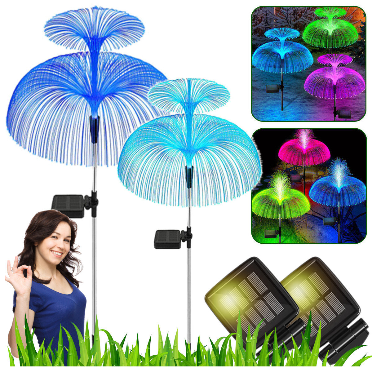 Lampki Ogrodowe Solarne Meduza LED Multikolor - Zestaw 2 Szt. D929