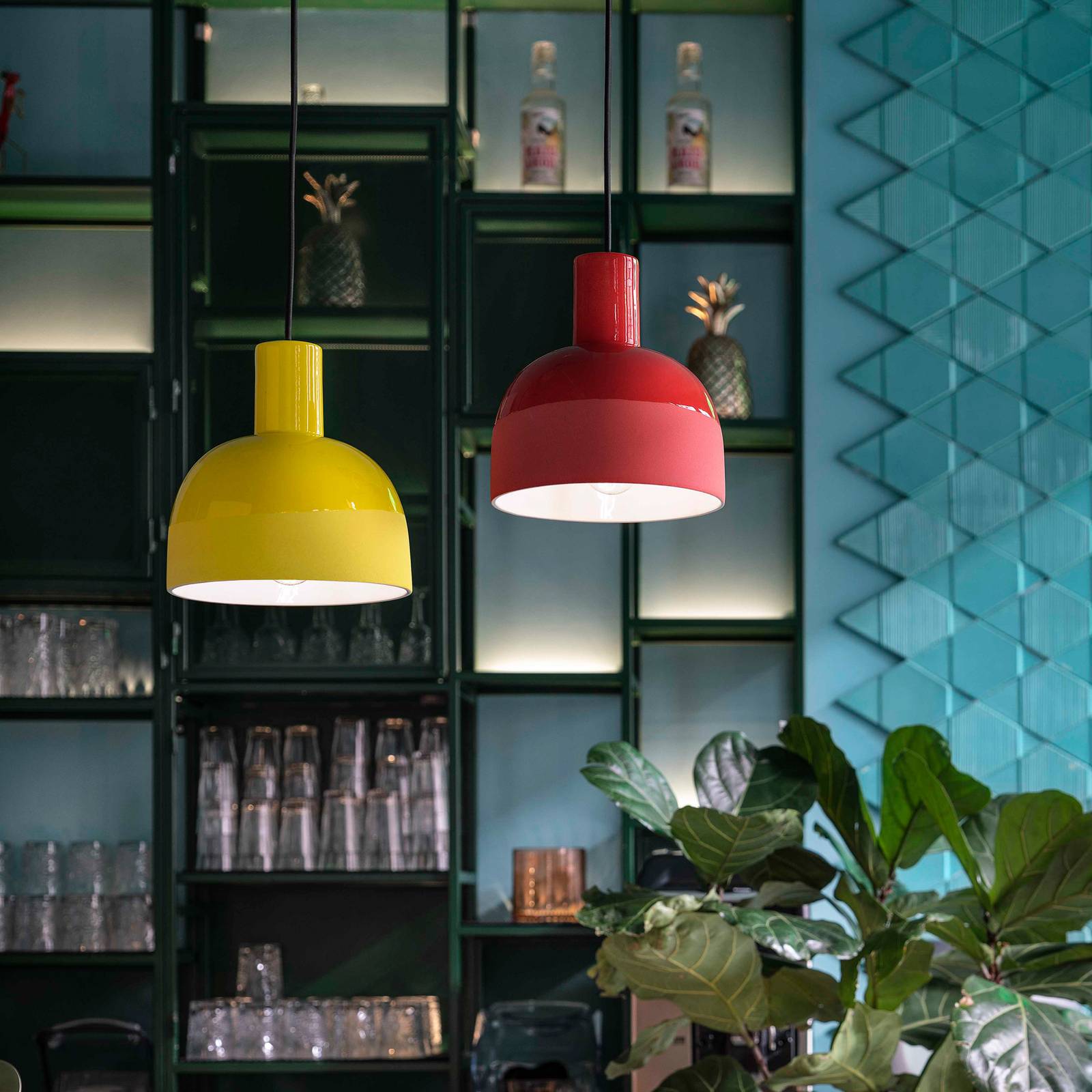 Ferroluce Lampa wisząca Caxixi wykonana z ceramiki, żółta