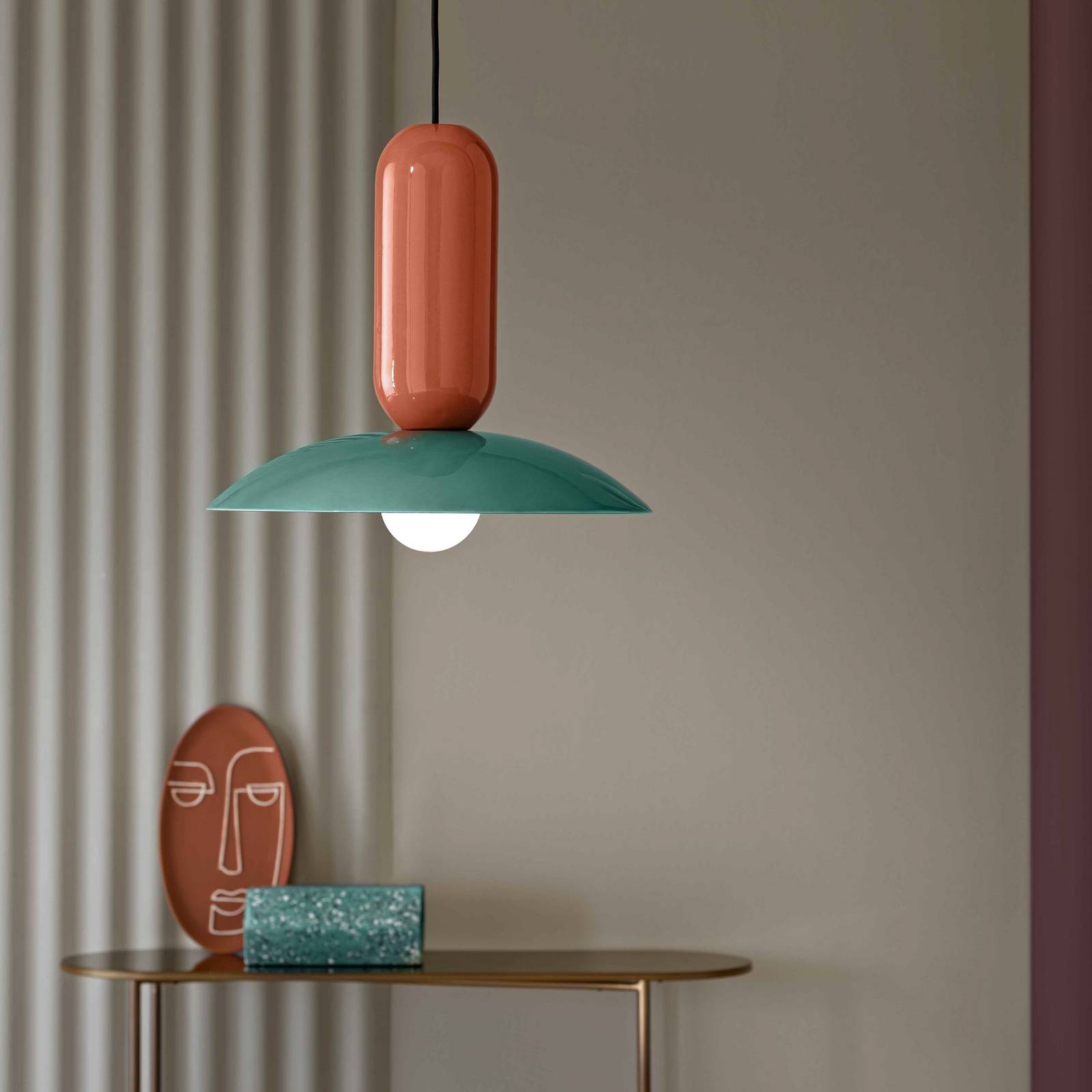 Ferroluce Lampa wisząca Pau, turkusowo-pomarańczowa