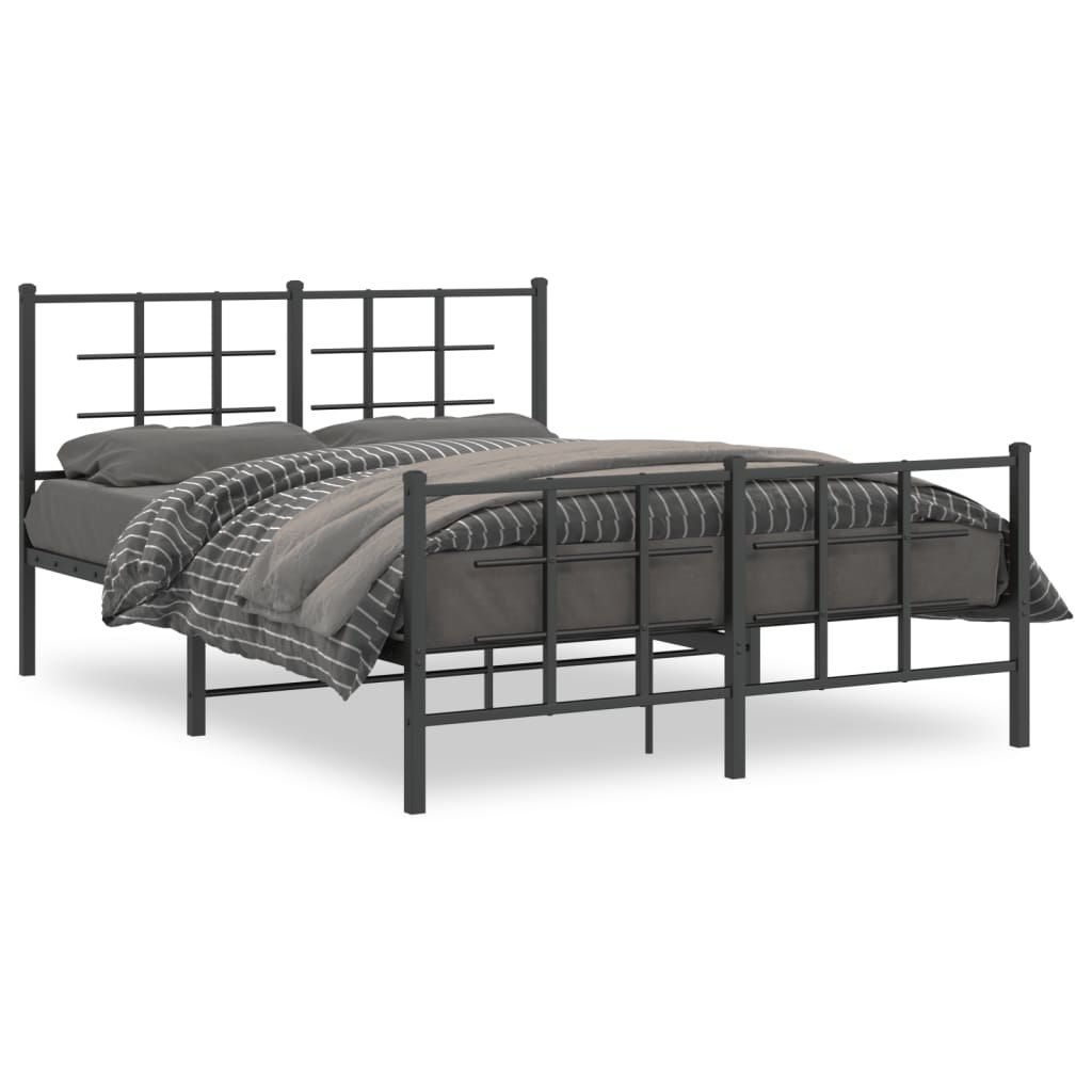 Metalowa rama łóżka z wezgłowiem i zanóżkiem, czarna, 135x190cm Lumarko!