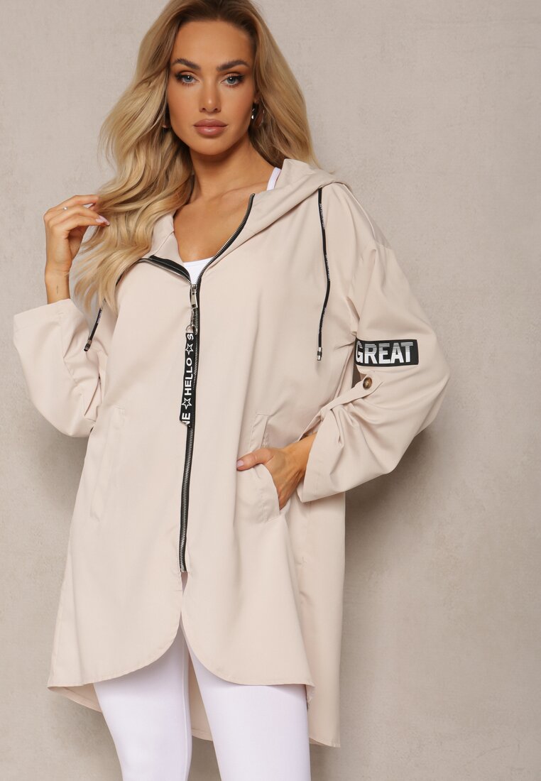 Beżowa Kurtka Wiatrówka Oversize Palishe