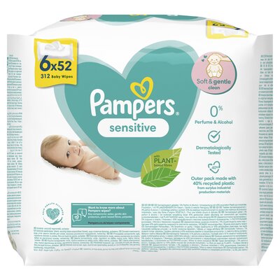 Pampers Sensitive Wipes Chusteczki Nawilżane 6x52=312szt