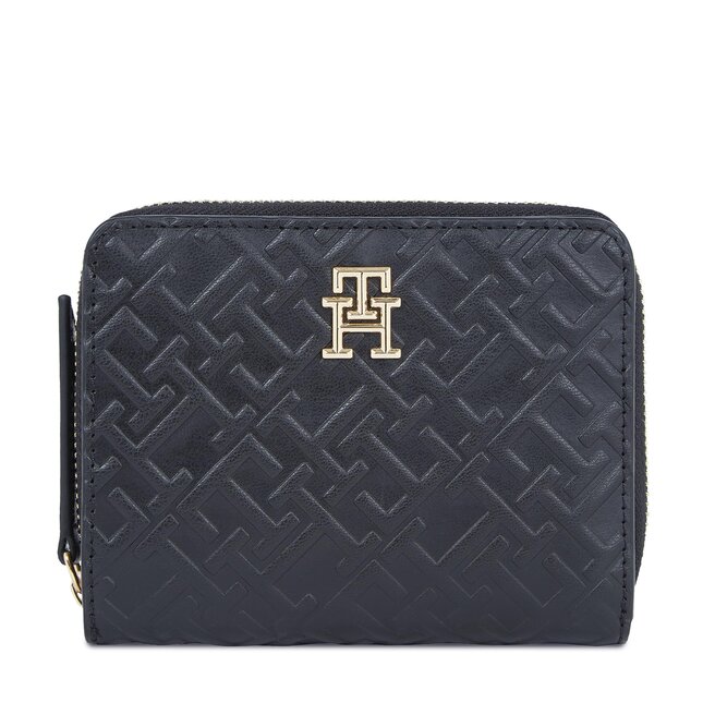 Mały Portfel Damski Tommy Hilfiger Th Refined Med Za Mono AW0AW15755 Czarny