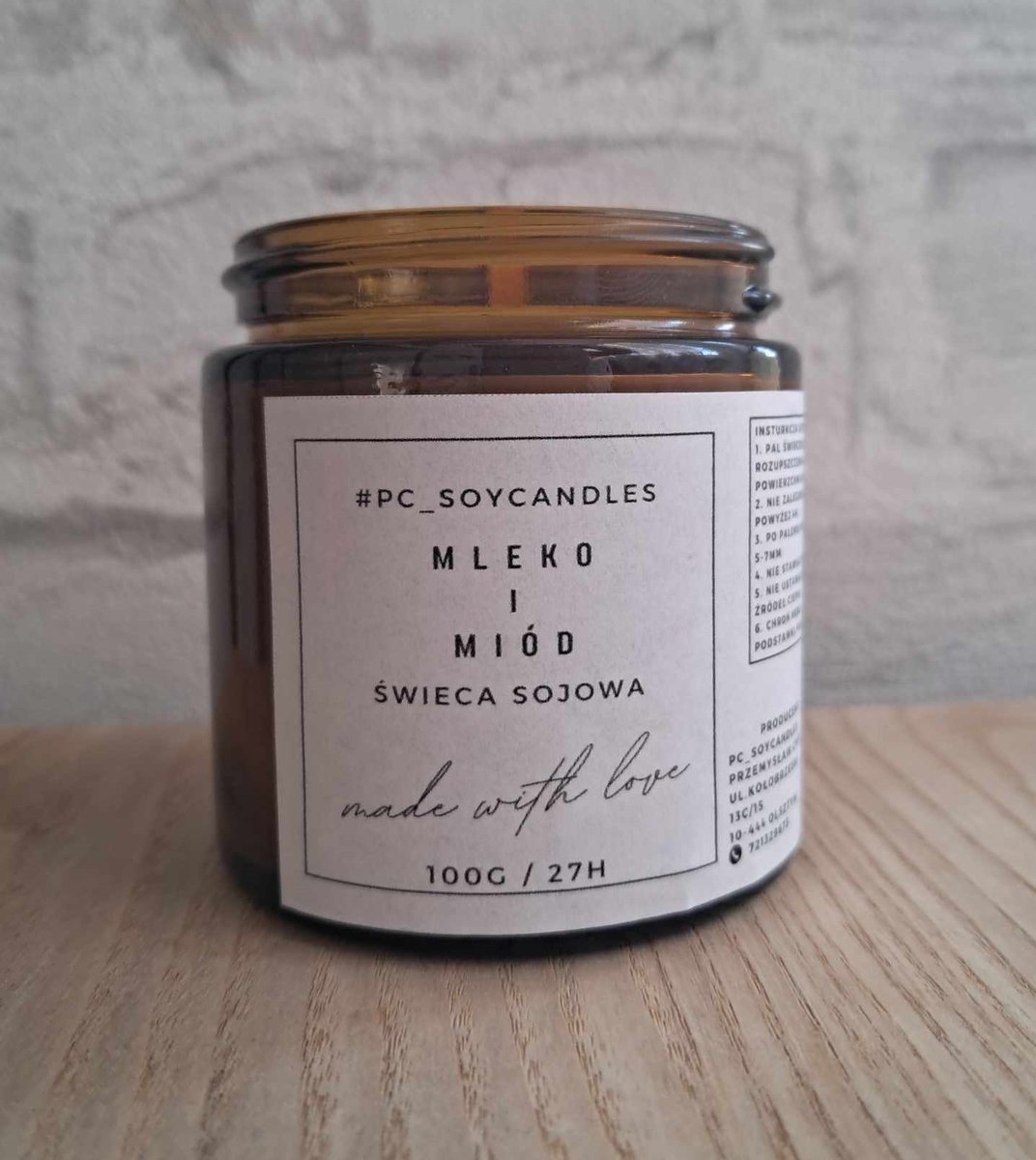 Świeca Sojowa Zapachowa Mleko i Miód 120ml 27h Drewniany Knot