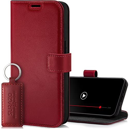 SURAZO Etui na telefon komórkowy Samsung Galaxy A14 5G, skórzane – składane etui ochronne z prawdziwej skóry [magnes, przegródka na karty, ochrona RFID, funkcja stojaka] etui z klapką, skórzane etui