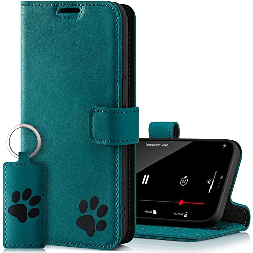 SURAZO Etui na telefon komórkowy Samsung Galaxy A14 5G – etui z prawdziwej skóry z motywem łapy – etui z klapką w stylu vintage z funkcją stojaka, przegródką na karty i kółkiem na klucze – ręcznie