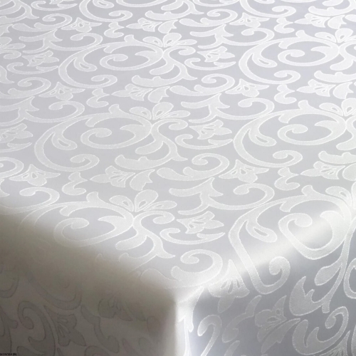 Biały obrus na stół plamoodporny z klasycznym wzorem