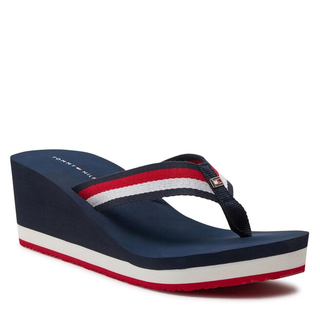 Japonki Tommy Hilfiger Corporate Wedge Beach Sandal FW0FW07987 Red White Blue 0G0