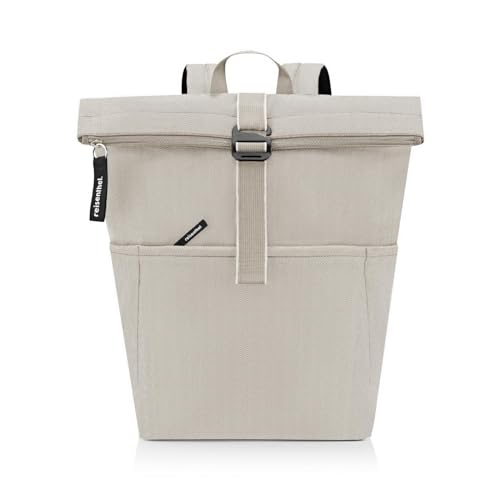 reisenthel Rolltop plecak – miejski i stylowy plecak, nowoczesne wzornictwo, przestronny plecak na czas wolny, do pracy i na wycieczkę po mieście, Jodełka piaskowa, jeden rozmiar, rolltop plecak