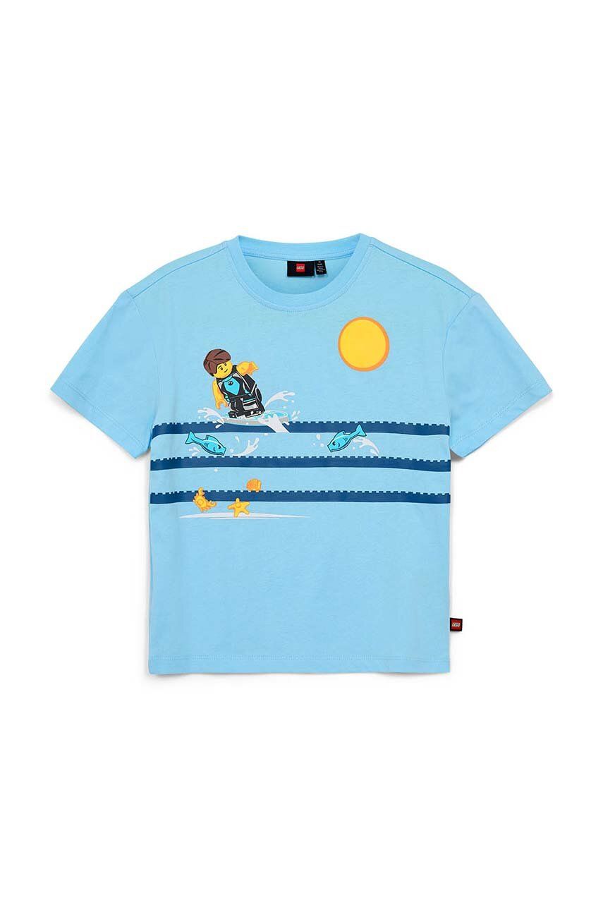 Lego t-shirt bawełniany dziecięcy kolor niebieski z nadrukiem