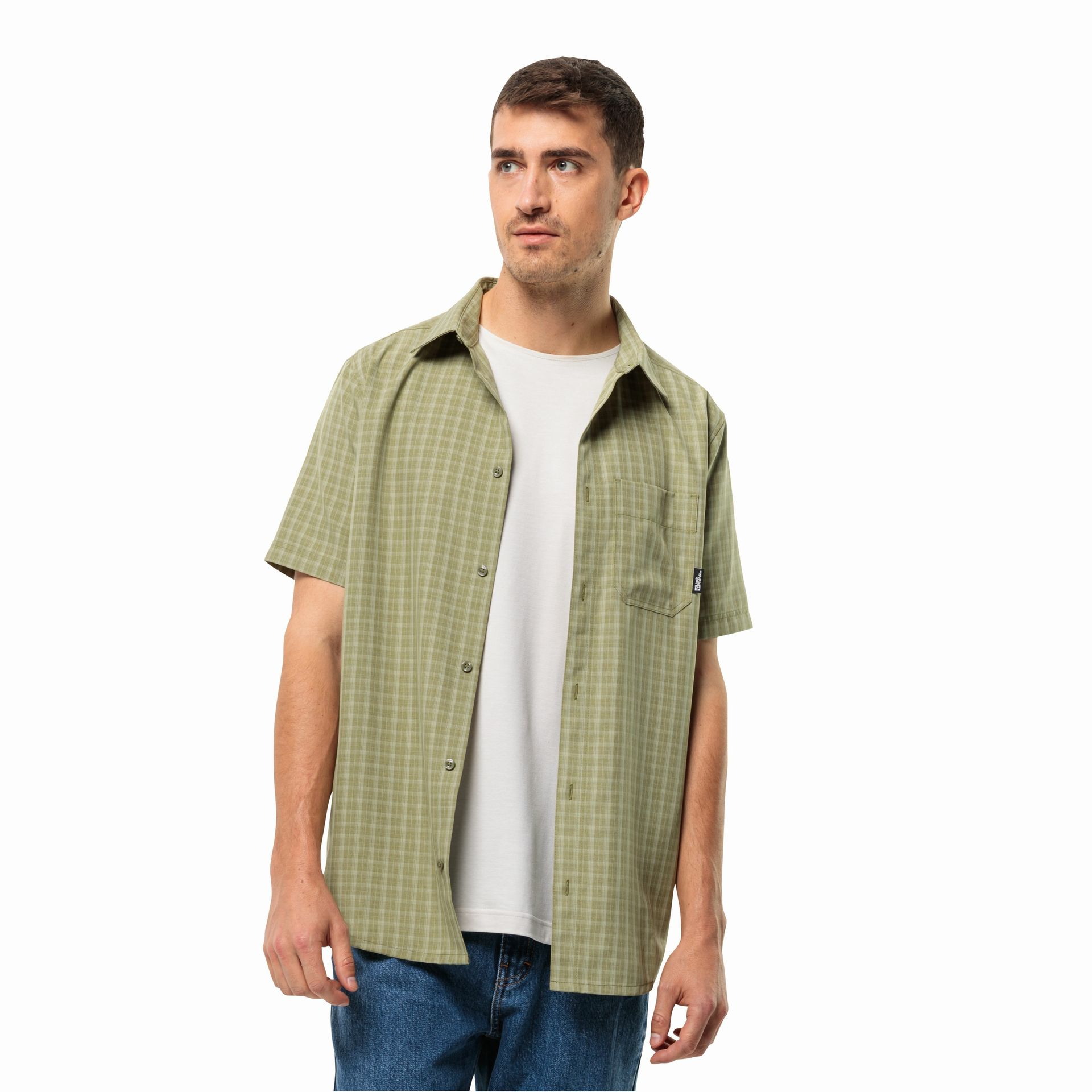 Męska koszula z krótkim rękawem Jack Wolfskin EL DORADO SHIRT MEN bay leaf check - S