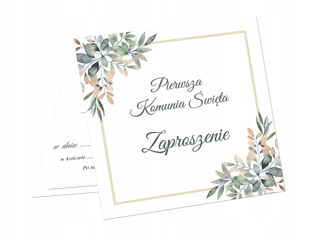 Zaproszenia na I Komunię Świętą 6 szt liście - 2