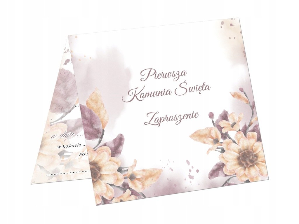 Zaproszenia na I Komunię Świętą 6 szt kwiaty beż.