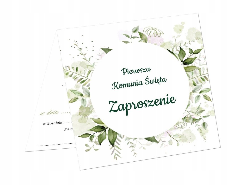 Zaproszenia na I Komunię Świętą 6 szt liście -3