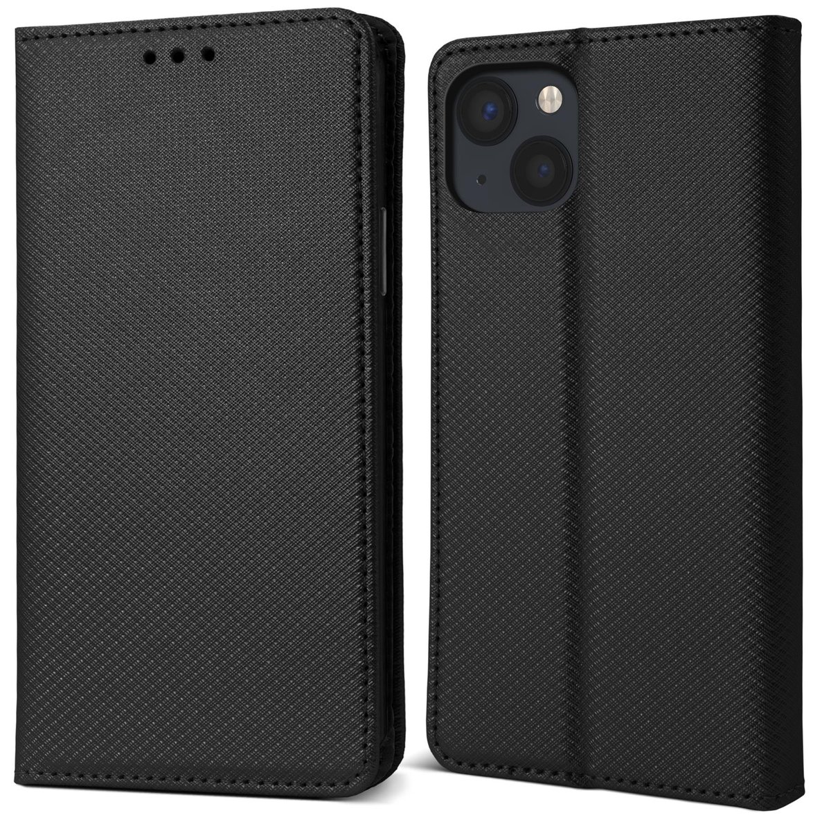Moozy Etui z klapką do iPhone'a 13, czarne - Inteligentne etui z klapką magnetyczną Etui z klapką Folio z uchwytem na kartę i stojakiem, przegródkam..