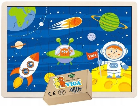 Drewniane Puzzle KOSMOS PLANETY dla najmłodszych Dzieci 2 3 4 5 lat latka 24 el VIGA
