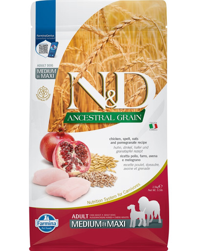 FARMINA N&D Ancestral Grain dog Adult Medium & Maxi Chicken & pomegranate 2,5 kg -