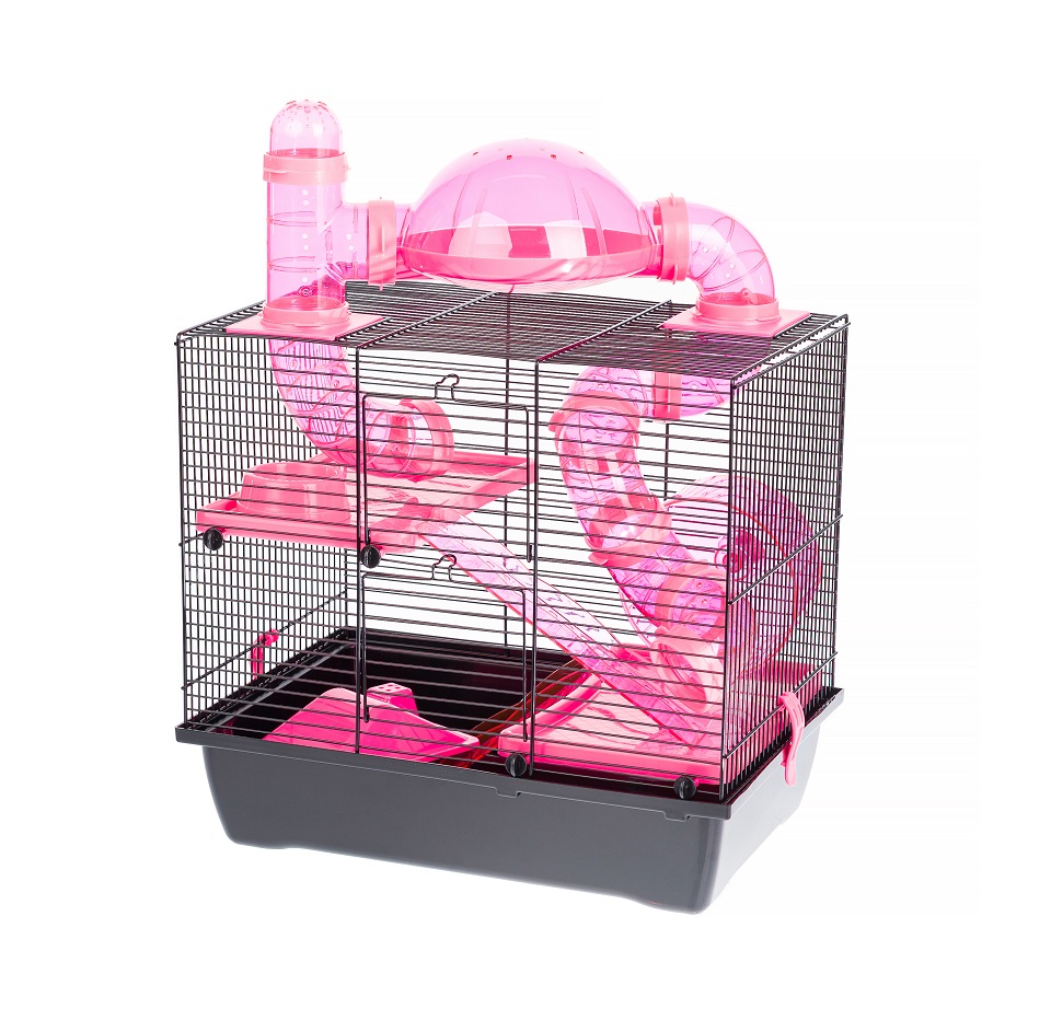INTERZOO Rocky + Taras Klatka dla chomików 42 cm różowa