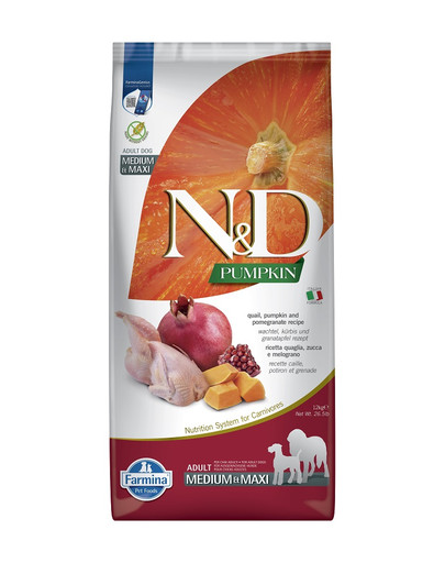 FARMINA N&D Pumpkin Quail & Pomegranate Adult Medium & Maxi sucha karma dla psa 12 kg -